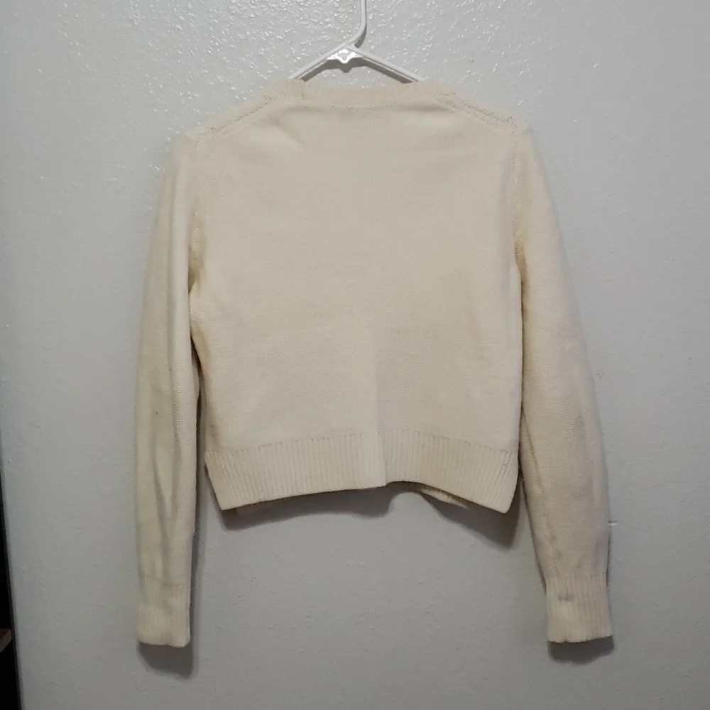Madewell Women Cream Chevron Merino Knit Crop Long Sleeve Pullover Size S